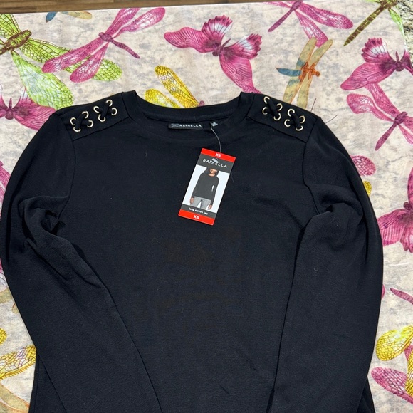 Rafaella Tops - Rafaella Black Long Sleeve Top with Gold Details